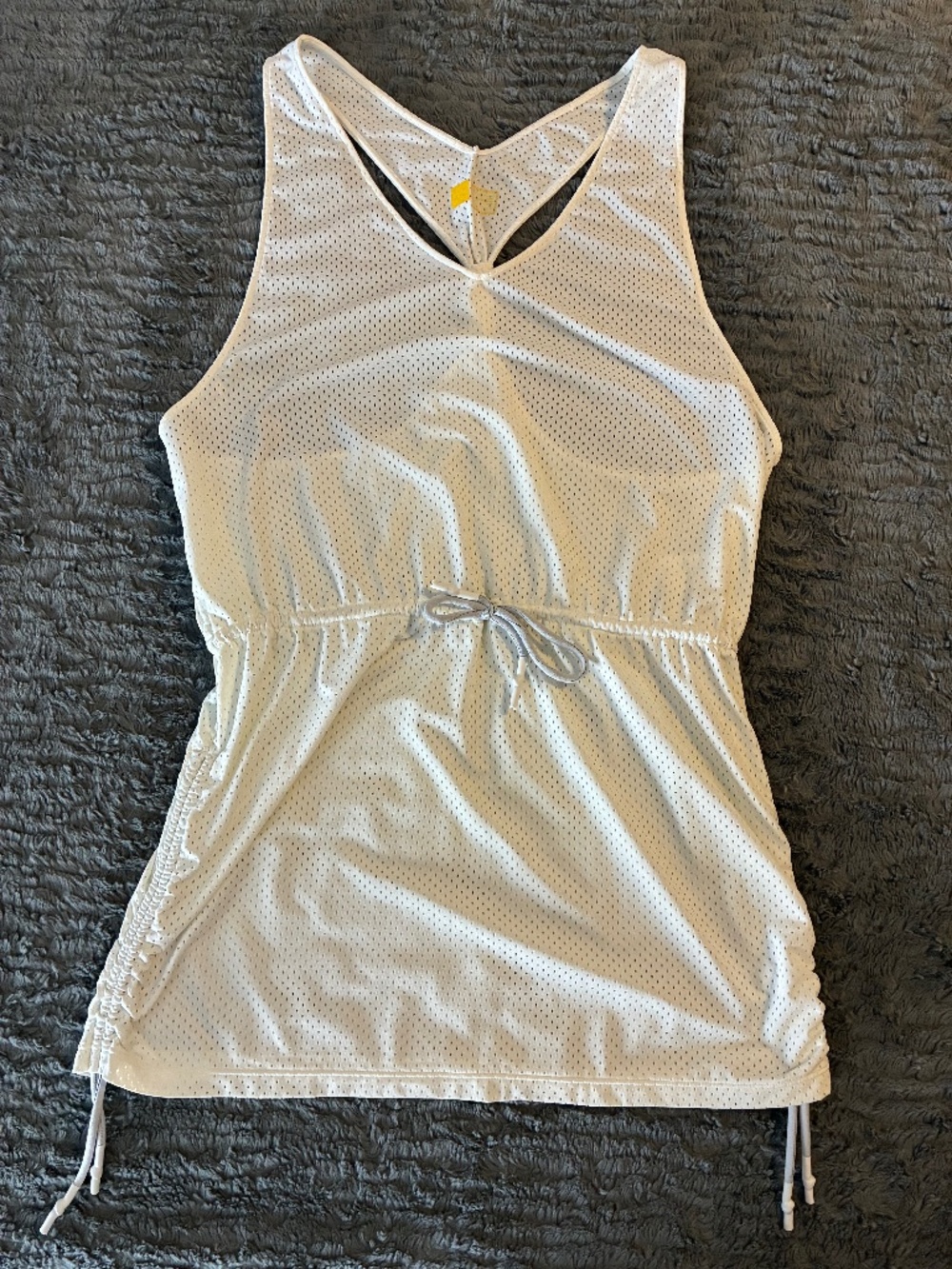 Women’s White Mesh Tennis Swim Cover-Up Tank with Drawstring
